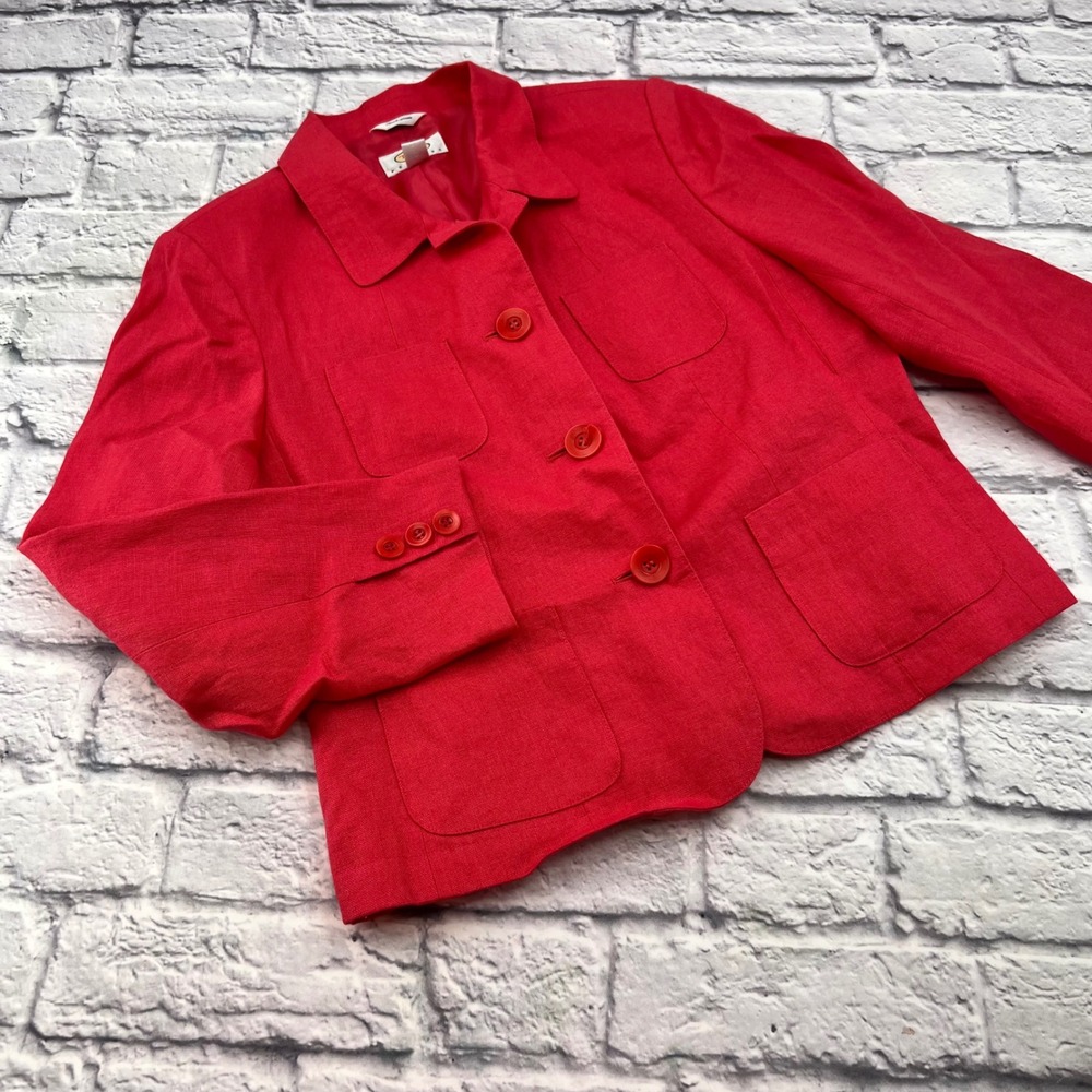 Talbots Petites Pink Irish Linen Blazer Jacket Womens Size 10P 4 Pockets